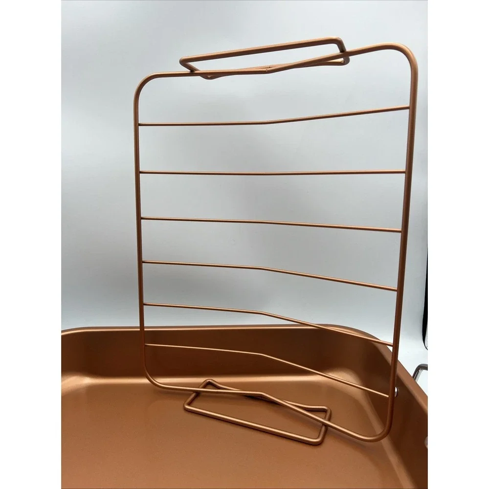 Copper Turkey Roaster‎ Pan with Rack Non Stick Coating and Oven Safe Up To 425 F